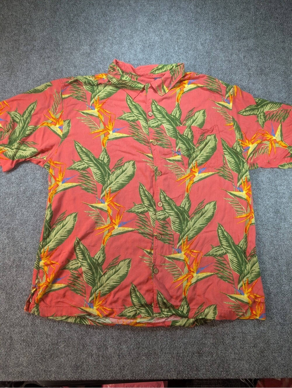 Caribbean Joe Mens XXL Red Hawaiian Shirt Tropical Resortwear Birds Of Paradise